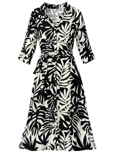 Smashed Lemon Zwart-witte blousejurk met tropische print, foto 2