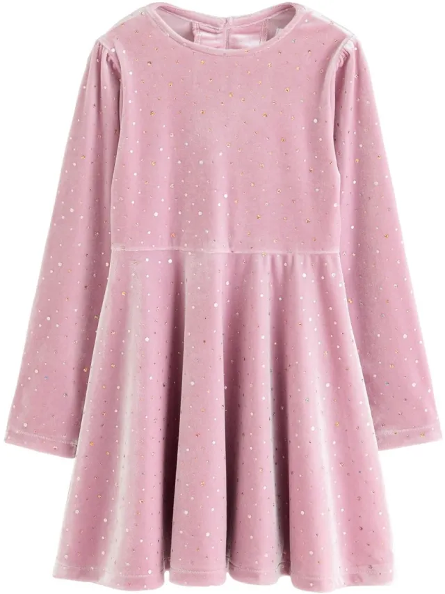 Next Meisjes - Fluwelen jurk met lange mouwen en glitter - Roze Pink