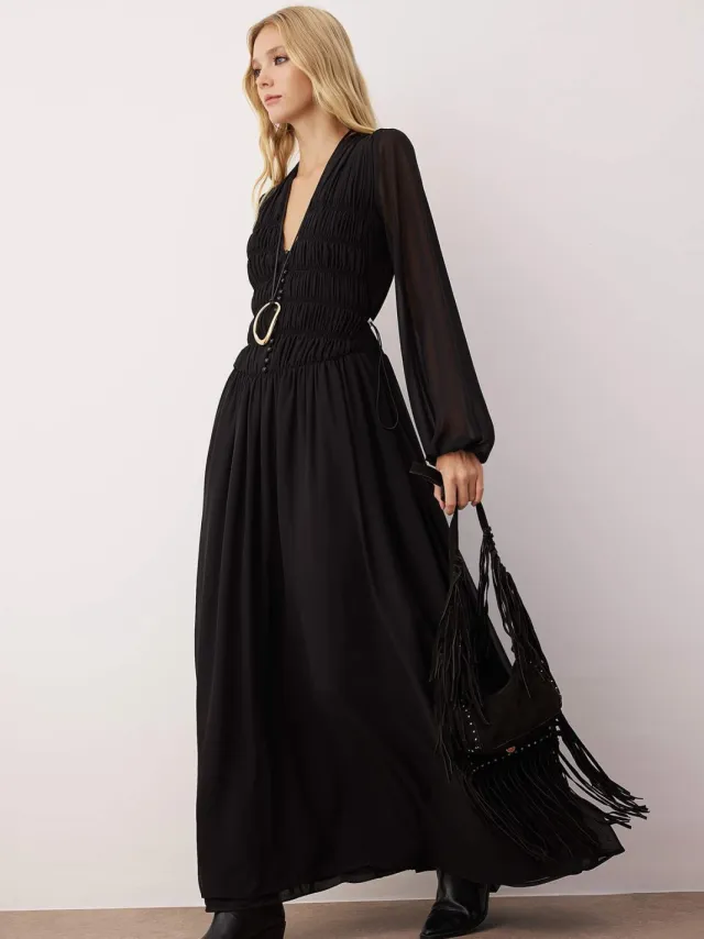 Trendyol TRENDYOLMİLLA Dames Zwart Effen Maxi Lang Casual Skater Jurken