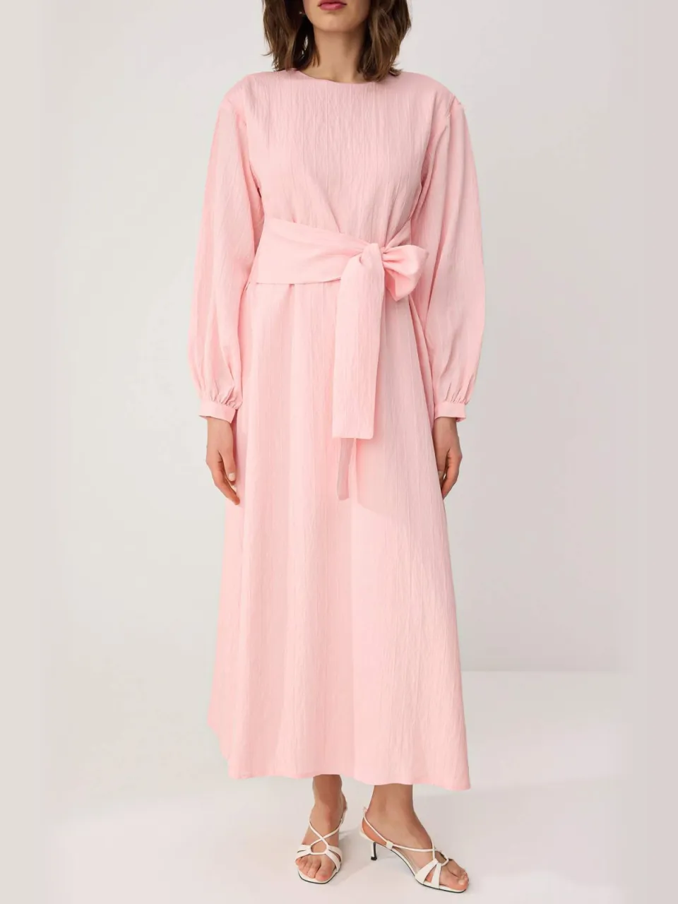 Trendyol Modest Dames Donkerblauw Effen Maxi Lang Casual Recht Modest Jurken Roze