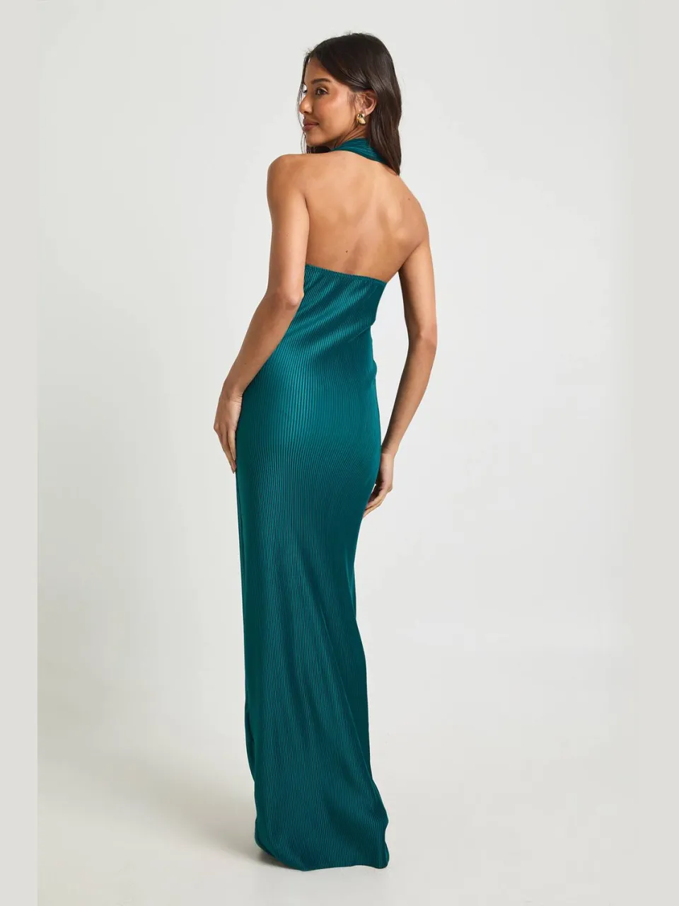 boohoo Dames Plisse Halter Detail Kolom Maxi Jurk groenblauw, foto 2