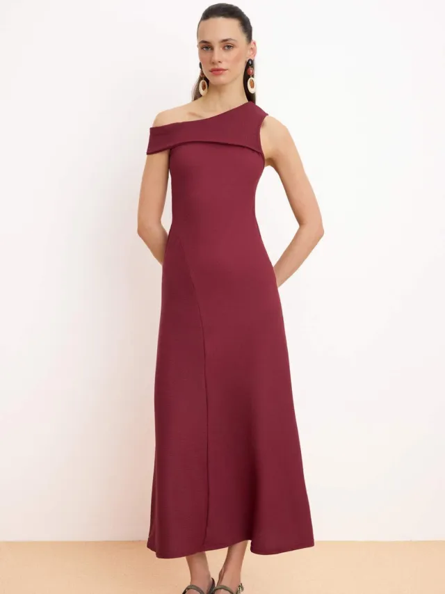 Turkishsouq Gestreepte mouwloze maxi-jurk voor dames in A-lijn model Bordeauxrood