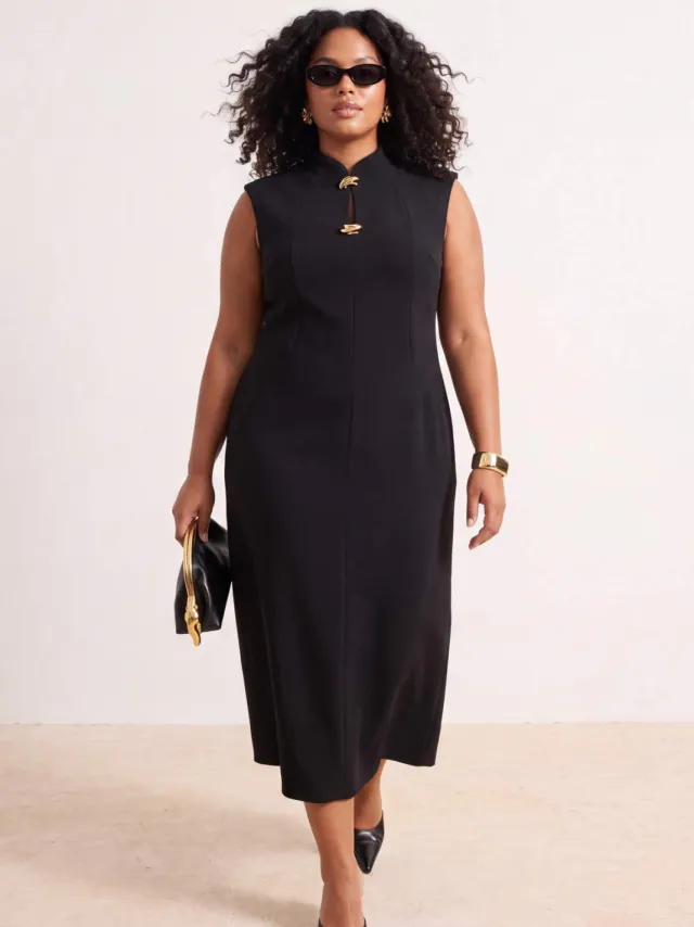 Trendyol Curve Dames Zwart Effen Maxi Mouwloos Bodycon Grote maten Jurk