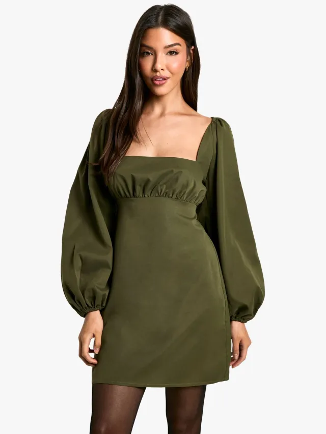 boohoo Dames Long Sleeve Puff Sleeve Mini Dress Kaki