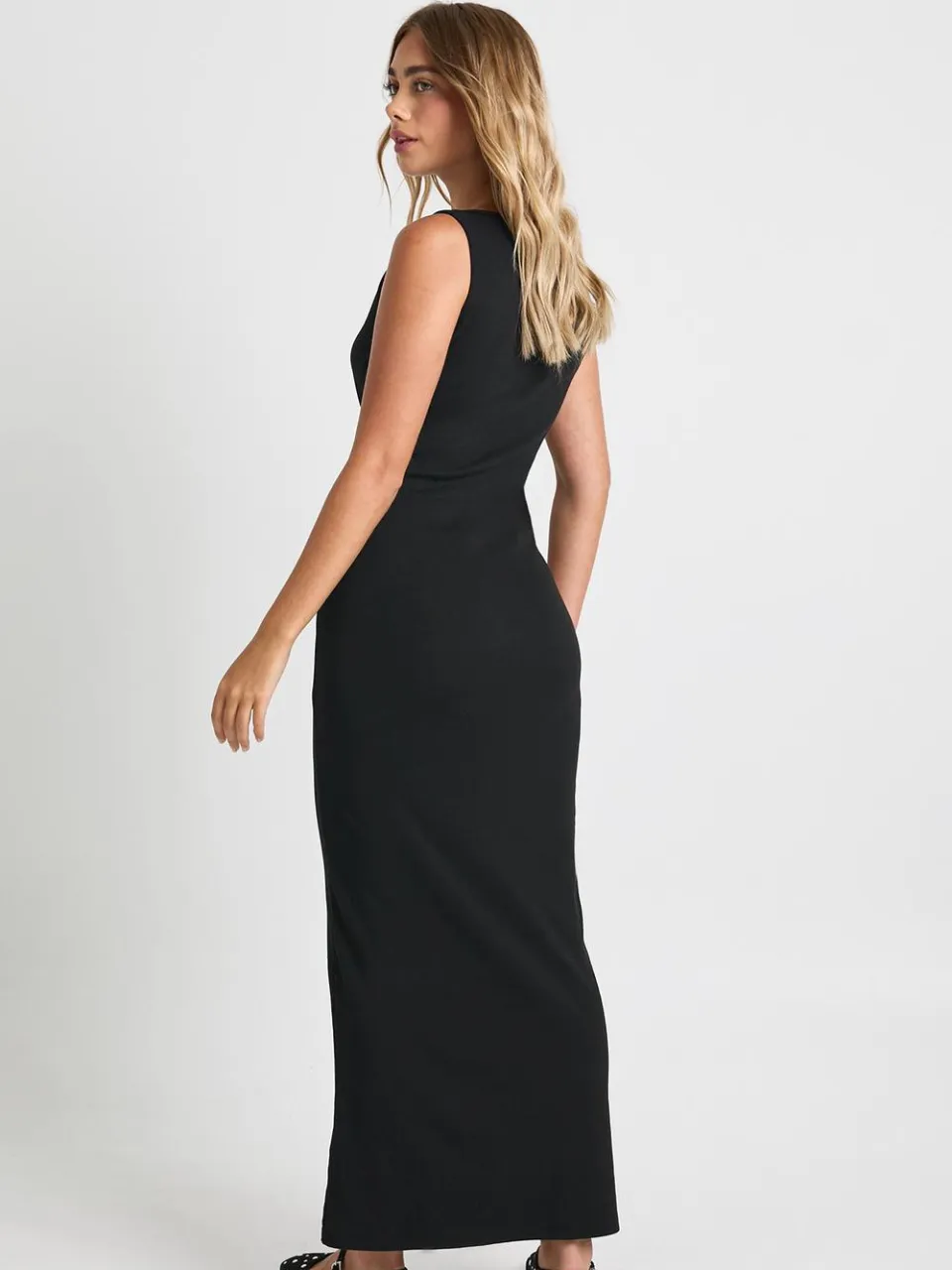 boohoo Dames Basic Rib Notch Maxi Jurk zwart, foto 2