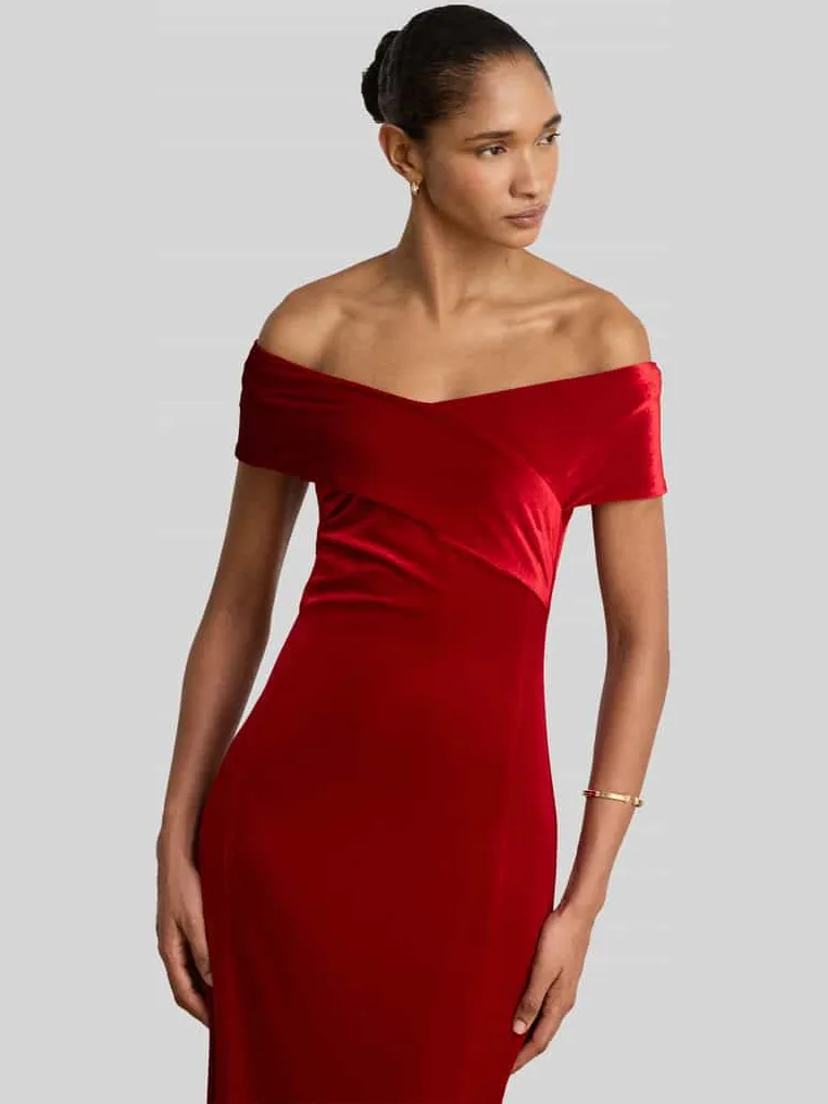Lauren Ralph Lauren Avondjurk met carmenhals rood, foto 2