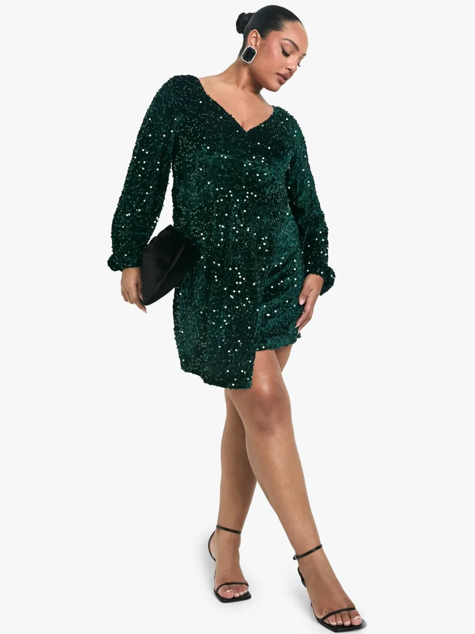 boohoo Dames Plus Velvet Sequin Swing Dress smaragdgroen, foto 2