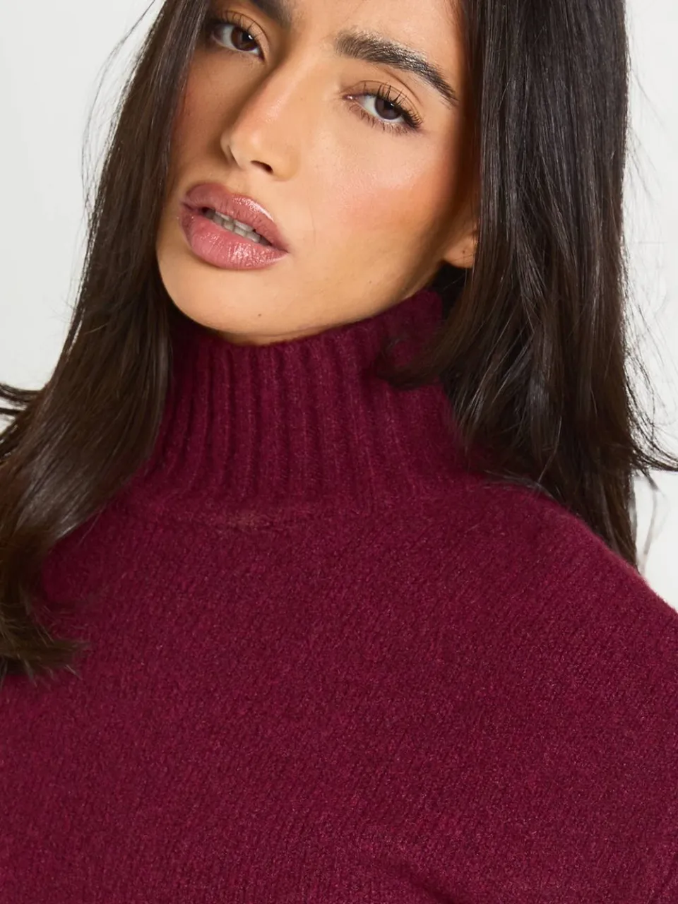 boohoo Dames Gebreide Mini-jurk Met Hoge Hals pruim, foto 3