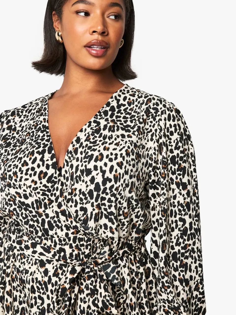 boohoo Dames Plus Leopard Wrap Ruffle Skater Jurk luipaardprint, foto 4
