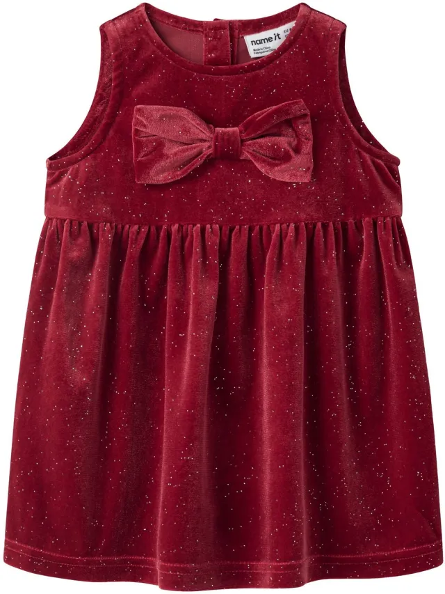 NAME IT Jurk Velours Red Dahlia1