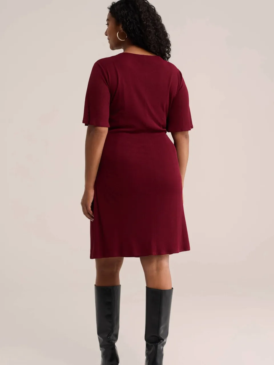 WE Fashion Curve korte jurk Plus Size - donkerrood, foto 3