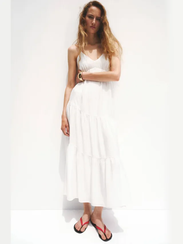Mango viscose midi zomerjurk - wit