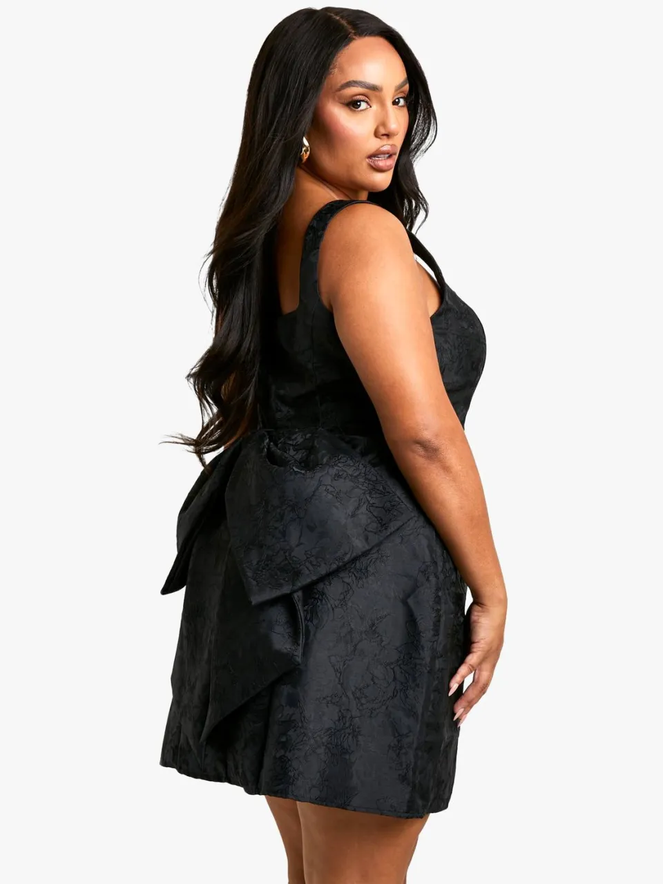 boohoo Dames Plus Jacquard Jurk met Vierkante Hals en Skater Silhouette zwart, foto 2