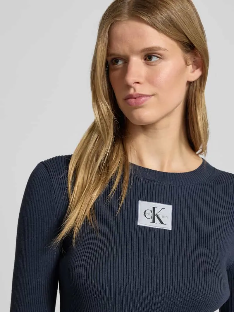 Calvin Klein Mini-jurk met labelpatch, model 'FIT AND FLARE' marineblauw, foto 4