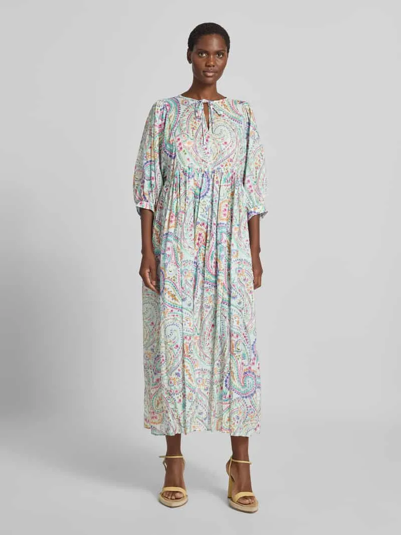 Milano Italy Midi-jurk van pure katoen met all-over paisleyprint Lichtgroen