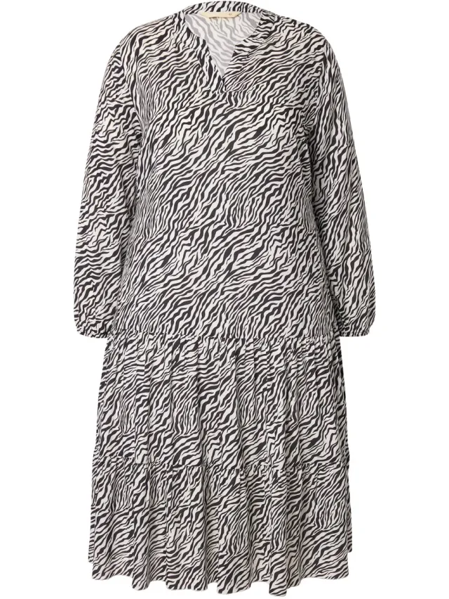 MIAMODA Dames - Midi-jurk zebramotief zoomvolants - Zwart