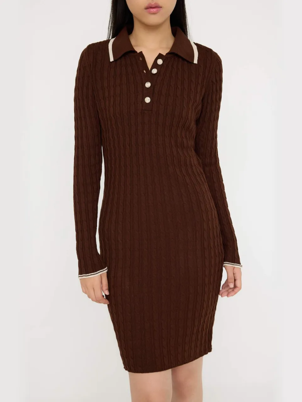 Trendyol TRENDYOLMİLLA Dames Bruin Colorblock Kort / Mini Lang Casual Bodycon Jurken, foto 2