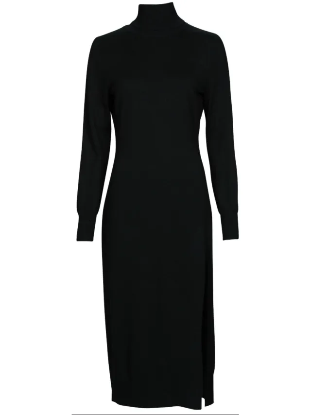 MICHAEL Michael Kors Lange Jurk MICHAEL Michael Kors TURTLE NK SLIT MIDI DRS Zwart