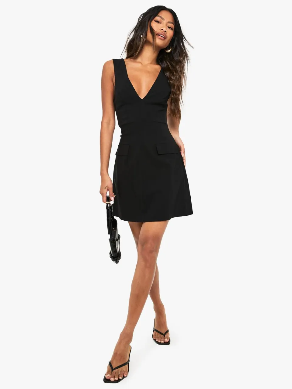 boohoo Dames Bengaline Plunge Shift Mini-jurk zwart, foto 2