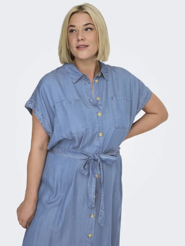 Only Carmakoma jurk gebreid light blue denim, foto 5