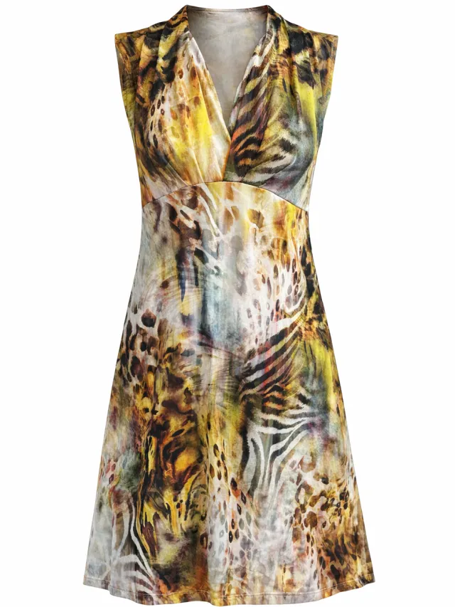Conquista Abstracte midi-jurk met dierenprint en V-hals Veelkleurig