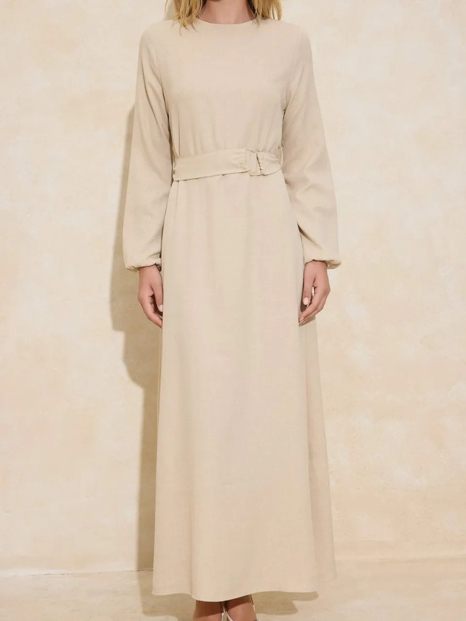 Trendyol Modest Dames Beige Effen Maxi Lang Casual Skater Modest Jurken Gebroken wit
