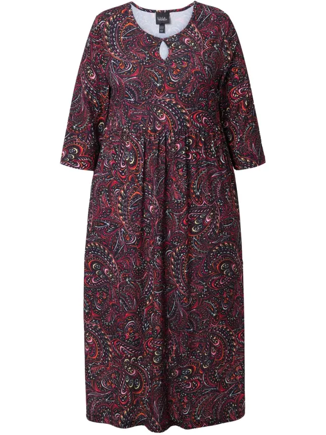 Ulla Popken Dames - Maxi-jurk van jersey A-lijn ronde hals 3/4-mouwen zakken - Zwart - Maat 58+