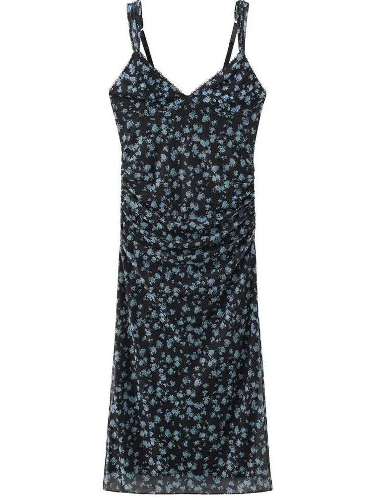 Mango gebloemde midi zomerjurk - zwart, foto 2