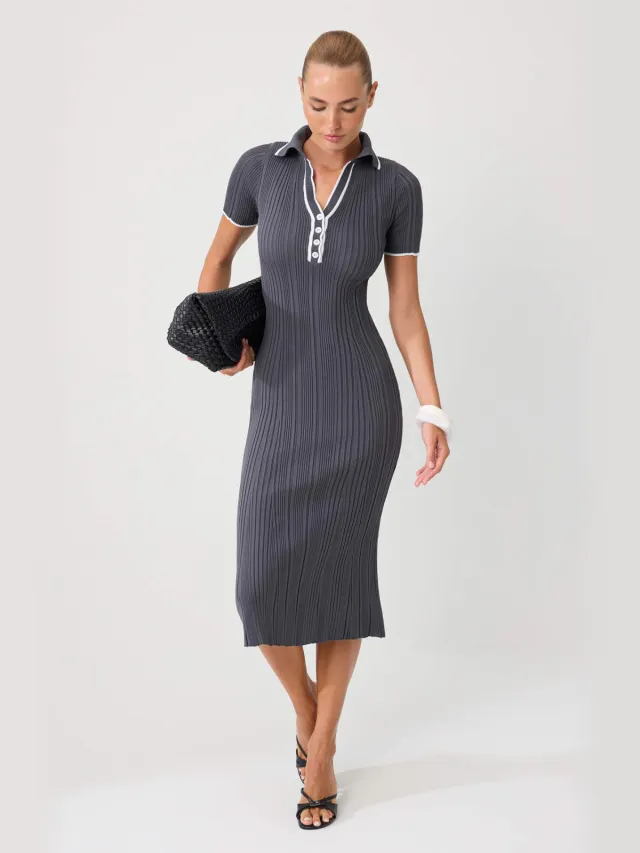 Trendyol TRENDYOLMİLLA Dames Grijs Colorblock Midi Kort Casual Bodycon Jurken