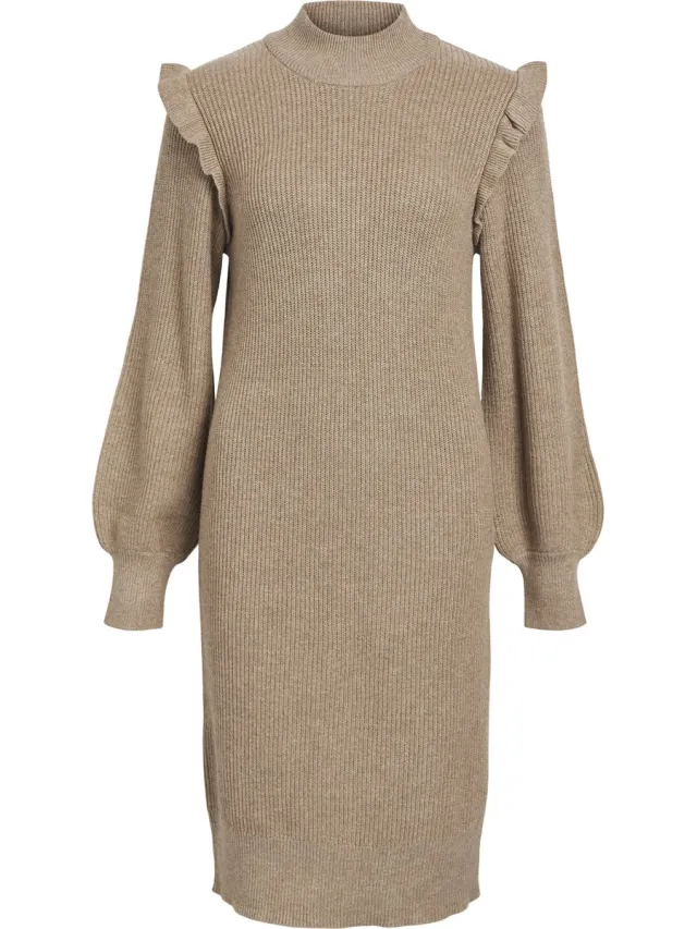 OBJECT COLLECTORS ITEM Object Objmalea L/s Ruffle Knit Dress Jurken Dames - Kleedje - Rok - Jurk - Bruin