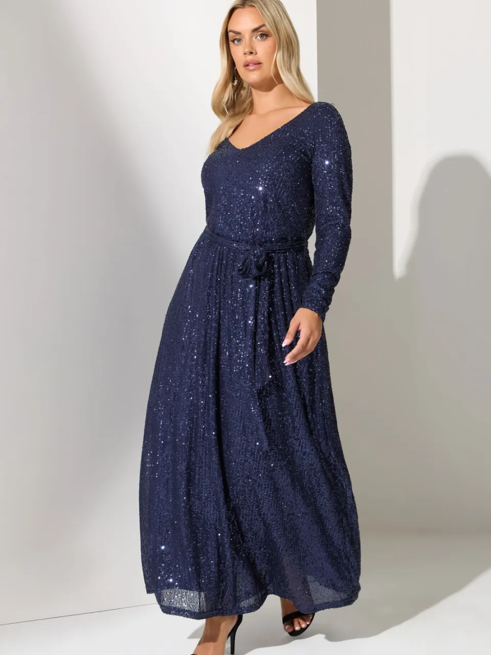 Yours London Maxijurk Met Lange Mouwen En Paillettenversiering In Donkerblauw blauw, foto 2