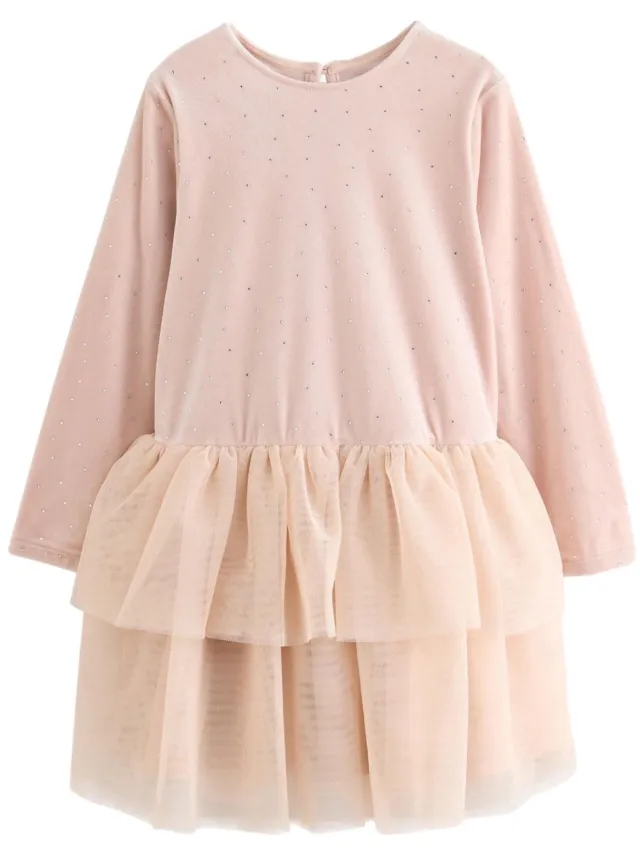 Next Meisjes - Velours jurk - Roze Pink