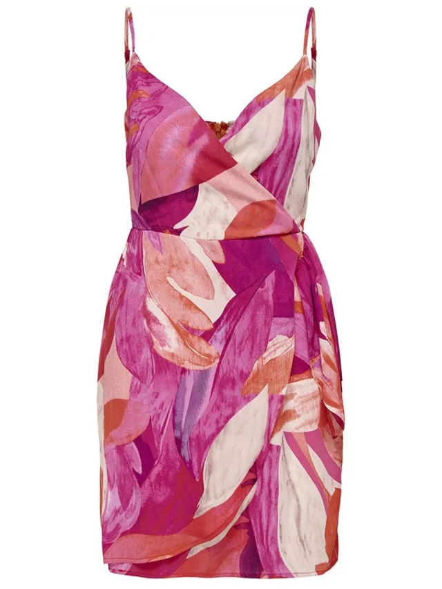 Only ONLALMA LIFE POLY ISA WRAP DRESS AOP - Meisjes - Mini jurken Coral Rose / Aop 557 Santorini Palm