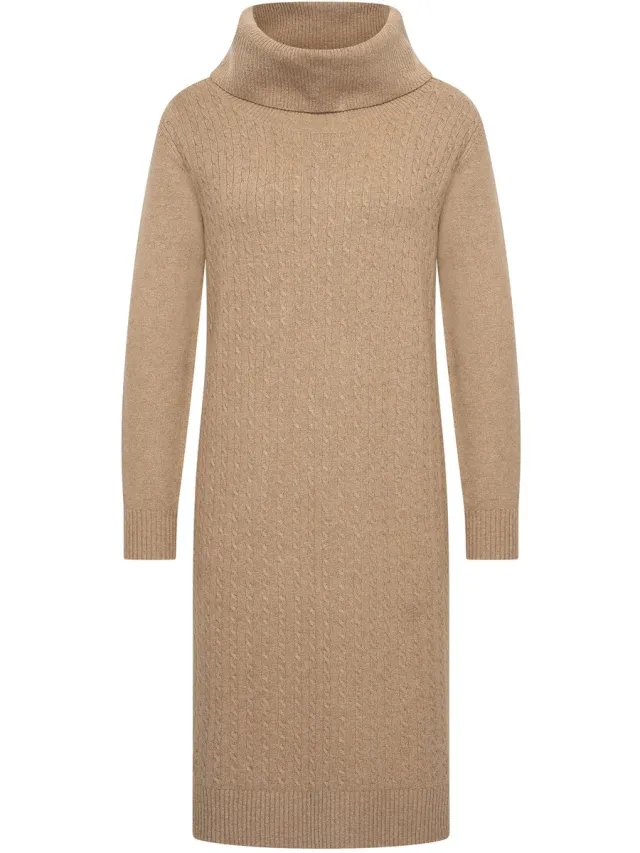 HV Society jurk beige gebreid met brede col voor dames - L (40)