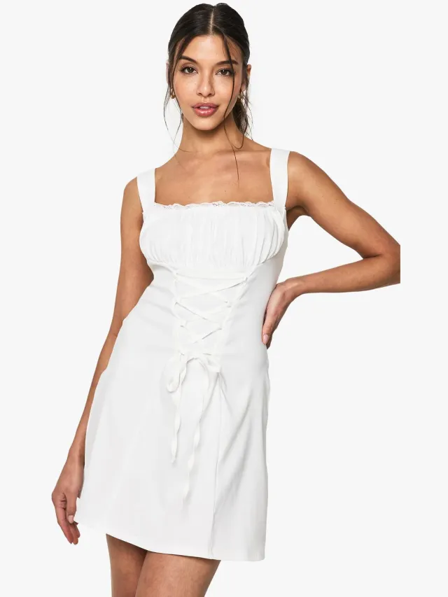 boohoo Dames Bengaline Milkmaid Mini Jurk Wit