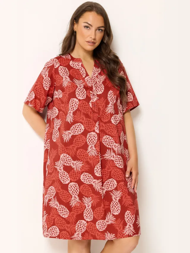 Yours Bruine Ananasprint Tuniekjurk Brown