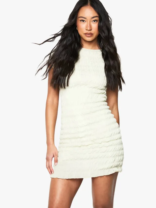 boohoo Dames Gerimpelde mini-jurk met cap-mouwen Citroen