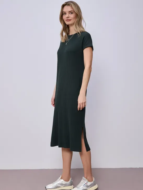 Street One Midi-jurk van geribbelde jersey Groen