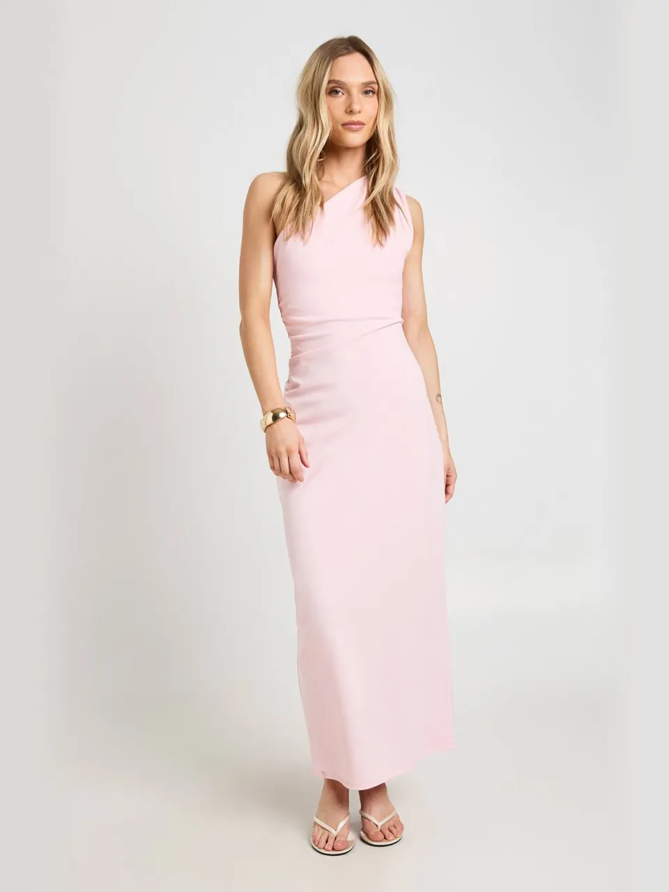 boohoo Dames Petite Jersey Crepe Midi-jurk Met Éen Schouder En Gerimpeld Detail pastelroze, foto 3