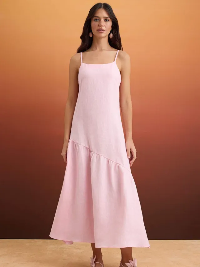 Trendyol TRENDYOLMİLLA Dames Roze Effen Maxi Mouwloos A-lijn Jurken