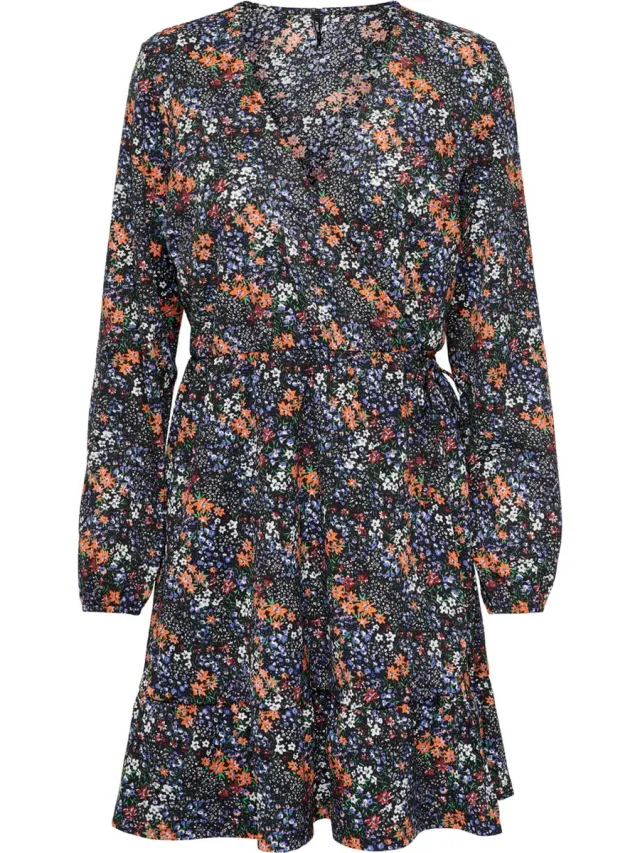 Only ONLOVA L/S WRAP DRESS JRS Dames Jurk Black