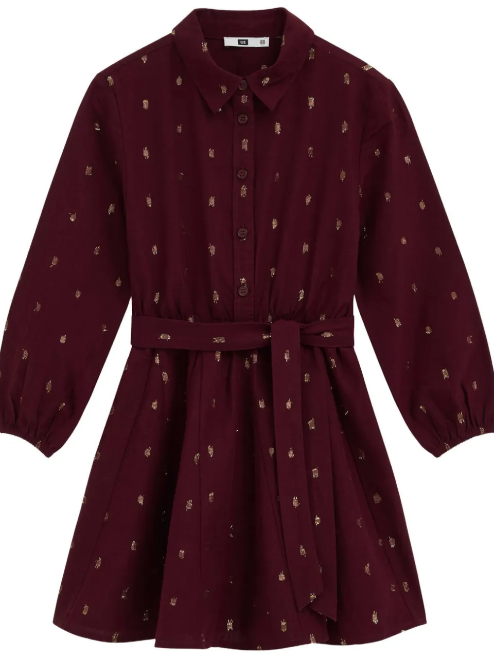 WE Fashion korte jurk met glitterprint donkerrood donkerrood/goud, foto 2