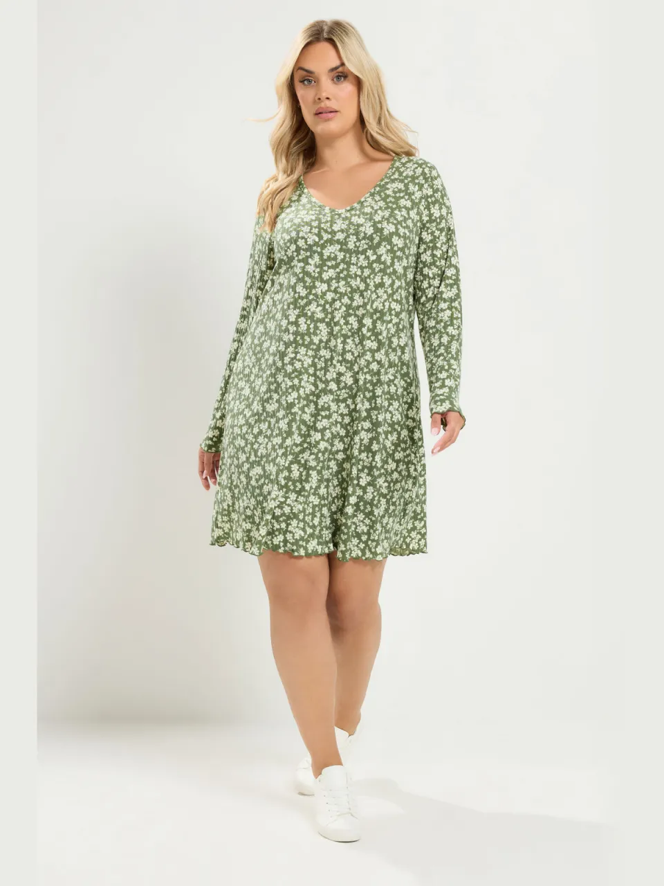 Yours Kakigroene Geribbelde Top Met Bloemenprint, foto 2