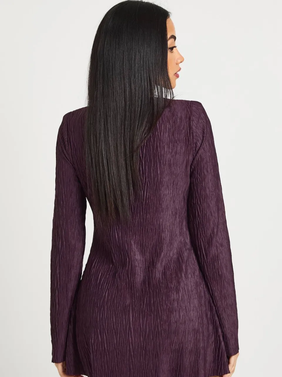 boohoo Dames Getextureerde Wijduitlopende Mouw Shift Jurk pruim, foto 2