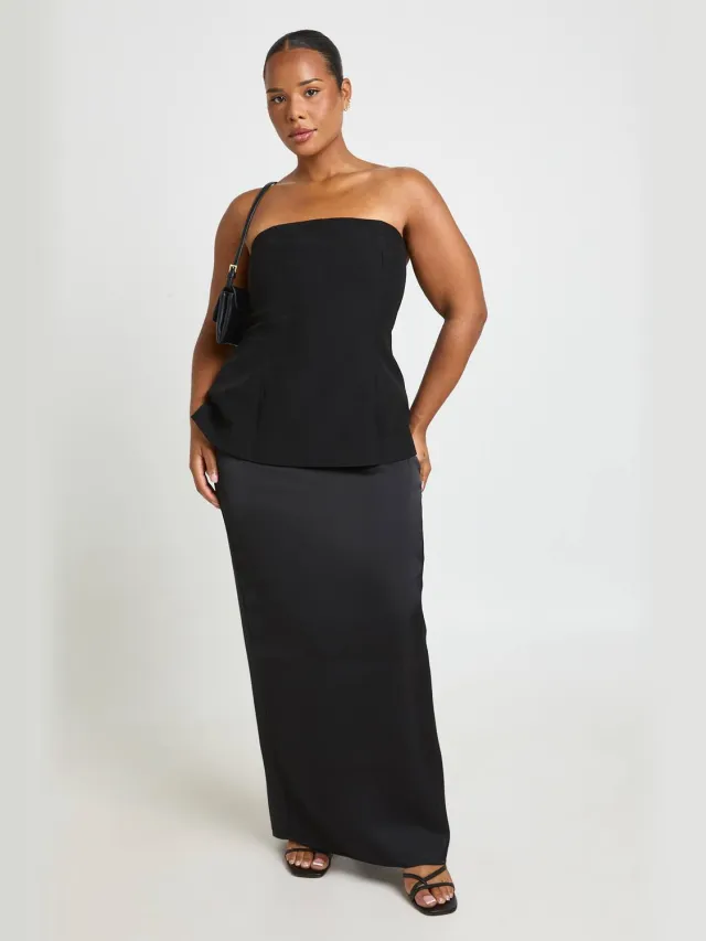 boohoo Dames Plus Bandeau 2-in-1 Maxi Jurk Zwart