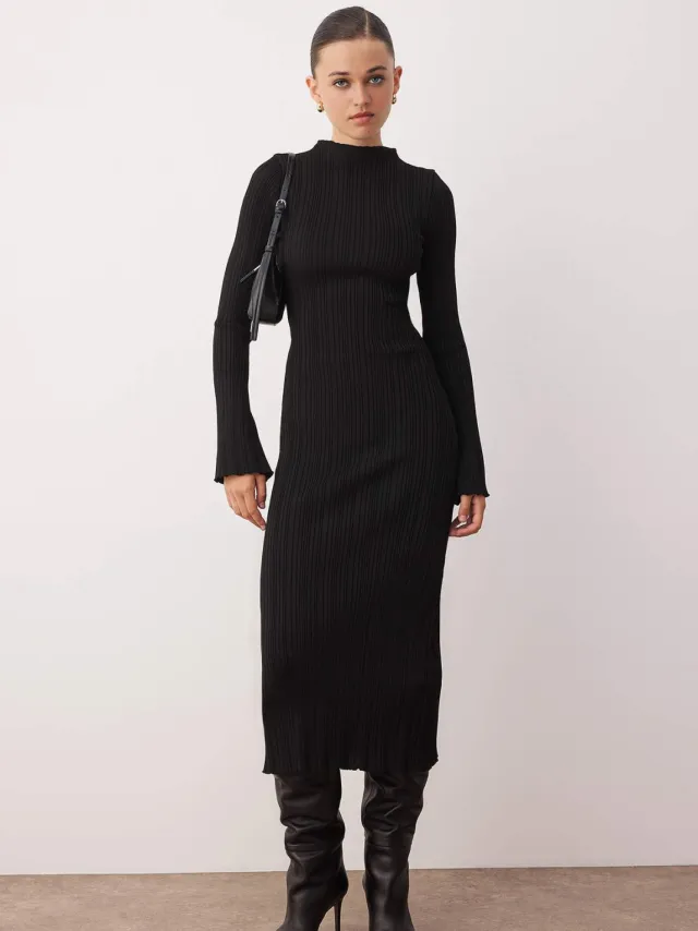 Trendyol TRENDYOLMİLLA Dames Zwart Effen Maxi Lang Casual Bodycon Jurken