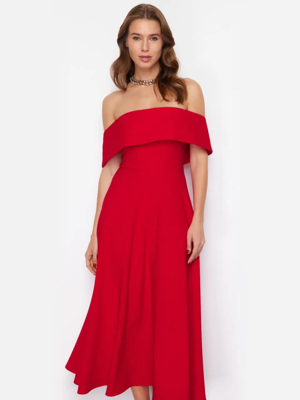 Trendyol TRENDYOLMİLLA Dames Rood Effen Midi Mouwloos Stijlvol/Avond Skater Jurken