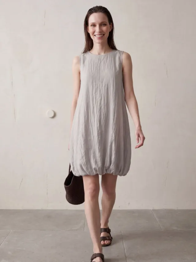 MyFashion Losse Mini-jurk in Textured Lyocell Steen