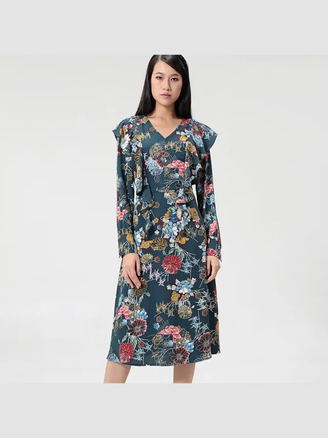Smart & Joy Fit-and-flare bloem-print midi-jurk Veelkleurig