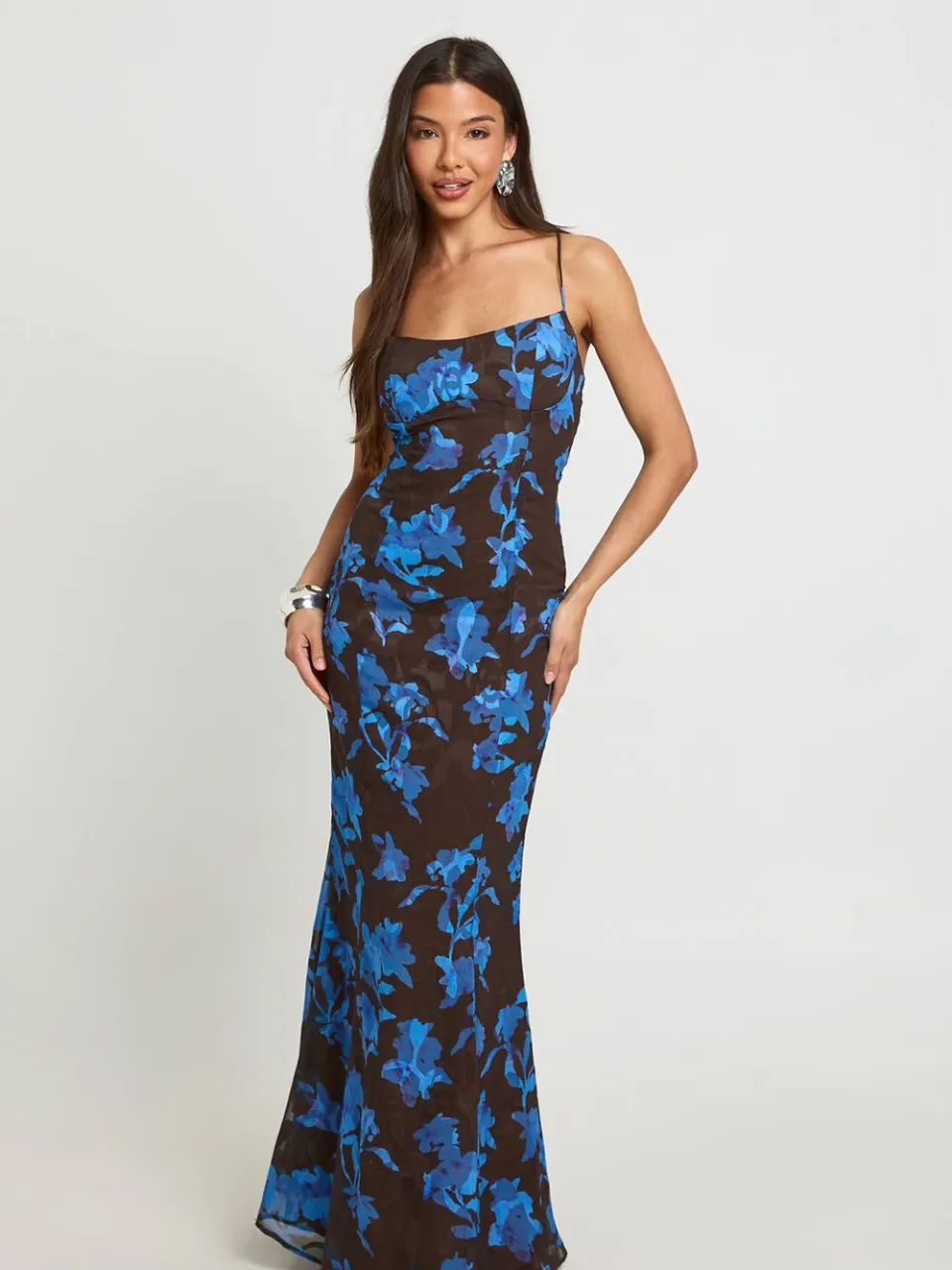 boohoo Dames Jacquard Maxi-jurk Met Gestructureerd Buste-detail En Bloemenprint chocoladebruin, foto 3